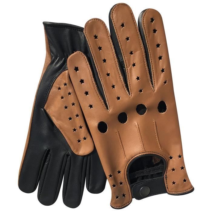 AUTHENTIQUE PAIRE DE GANT EN CUIR NAPPA DE VACHE , MOTORBIKE CONDUCTEUR MODE SUPER FIT ORIGINAL STARS – HOMME, BRUN /NOIR TAILLE S