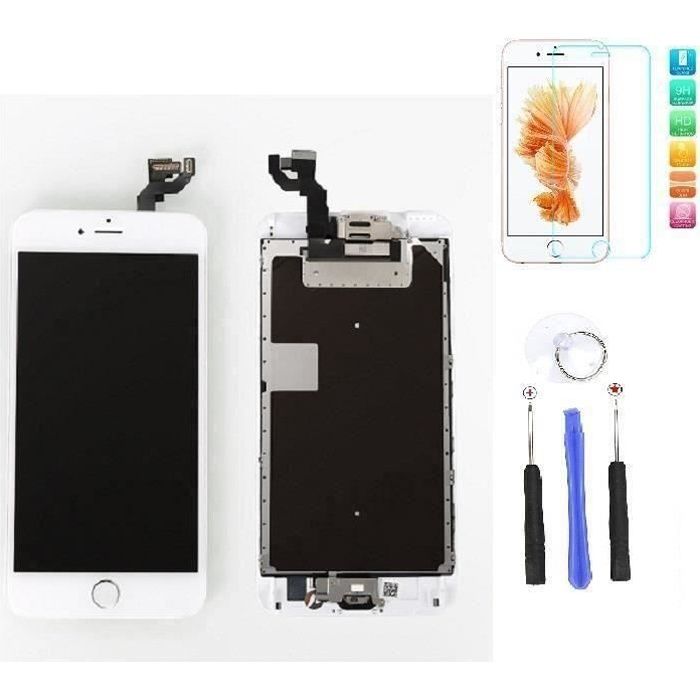 BK BLANC TACTILE LCD & COMPLET ECRAN VITRE avec Bouton HOME Avec outils + film de protection pour IPHONE 6S PLUS