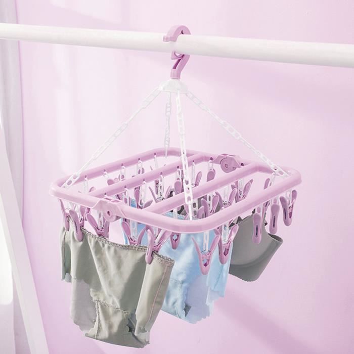 Qiilu cintre chaussettes Cintre à linge avec 32 clips support de séchage en pince à linge pliable pour chaussettes