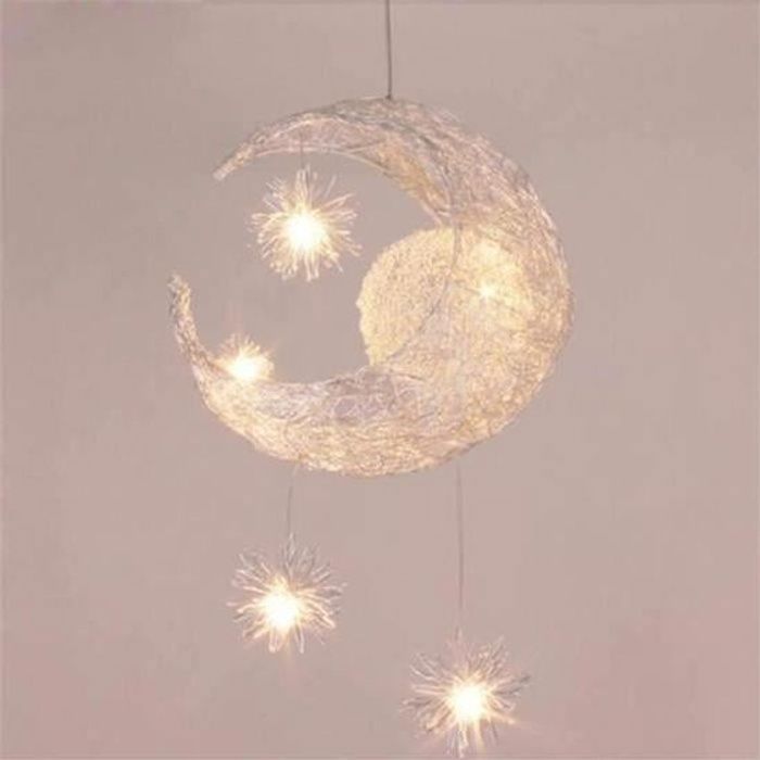 Suspension Décorative Lune Etoile Lustre En Aluminium Lampe Pour Enfant Chambre Café Salon Cabinet De Travail