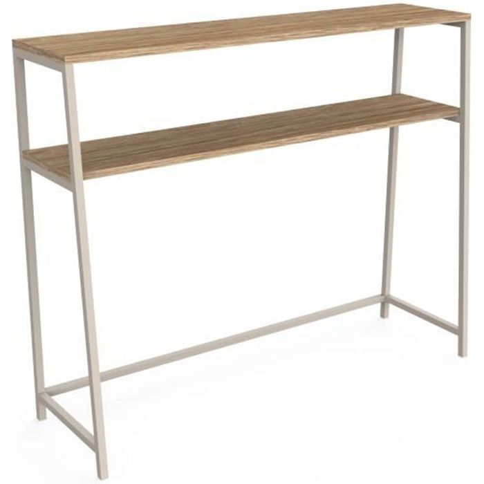 Console Ludwig - Métal beige et effet chêne - 2 étagères - 100x80x30cm - Box and beyond