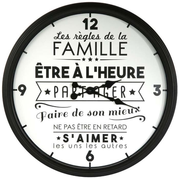 The Home Deco Factory HD4680 Horloge murale ronde La vie en famille Polypropylène Blanc et noir D49x6cm