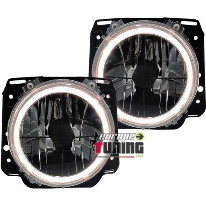 FEUX OPTIQUES DE PHARES A ANNEAUX LED & CROIX NOIRES POUR VW GOLF 2 (02343)
