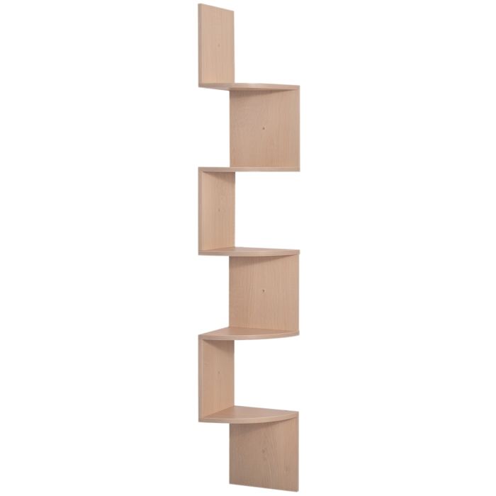 Étagère d'angle étagère de rangement design contemporain zig zag 20L x 20l x 126H cm 5 niveaux panneaux de particules chêne clair