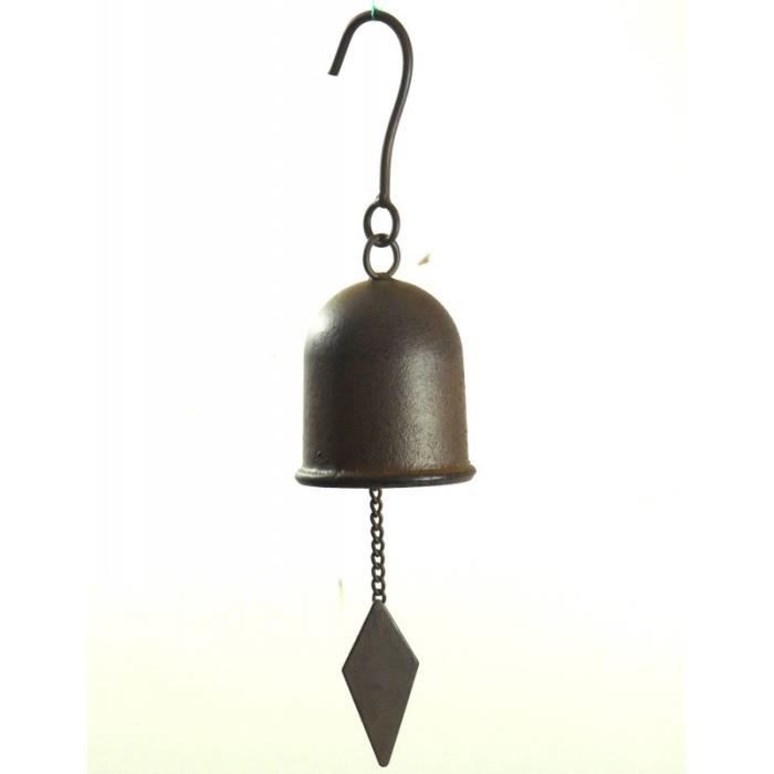 Clochette à Suspendre ou Carillon de Porte Mural à Fixer en Fonte Patinée Marron 7,5x7,5x31cm