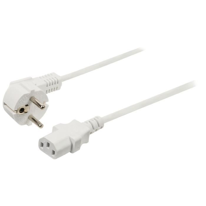 LCS - Cable d'alimentation electrique Blanc 5m - Prise Femelle Europe coté périphérique pour Vidéoprojecteur, PC, Télé, ect...