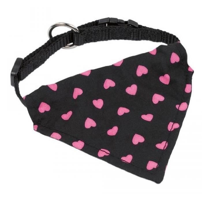 NOBBY COLLIER CLASSIQUE EN NYLON AVEC BANDANA MOTIF COEURS POUR CHIEN ROSE 15 MM X 30/40 CM