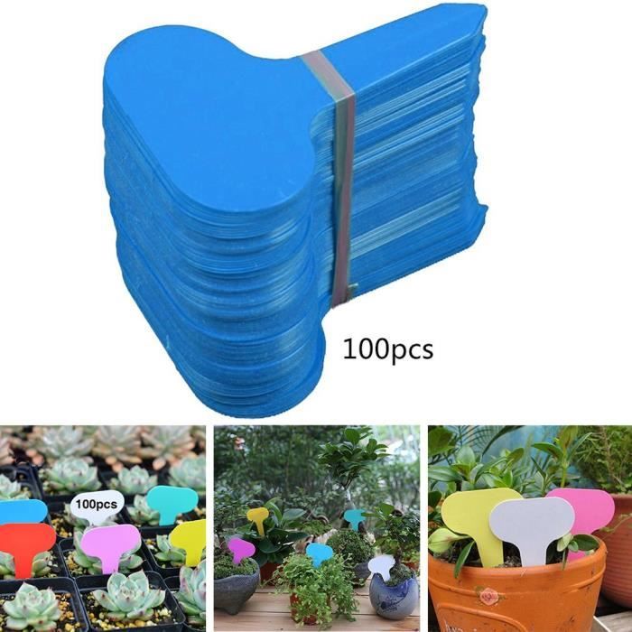 100 Pièces Étiquettes de Plante en Bambou avec Stylo pour Signature de Plantes de Jardin (T-Type ) - Bleu~P°
