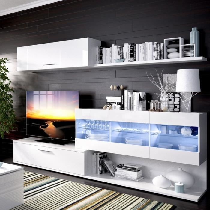 Ensemble de salon coloris blanc brillant avec LED