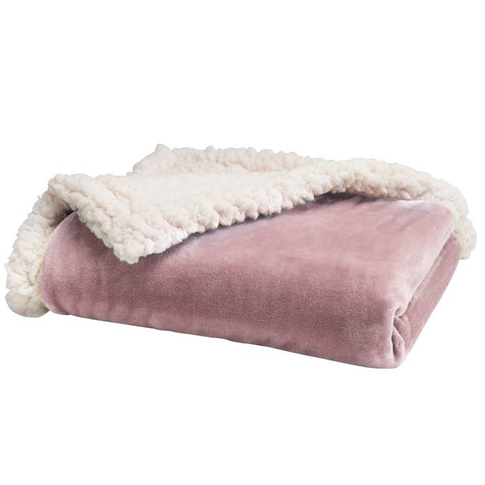 BABYCALIN Couverture bi- matière Flanelle et Sherpa - Rose - 75 x 100 cm