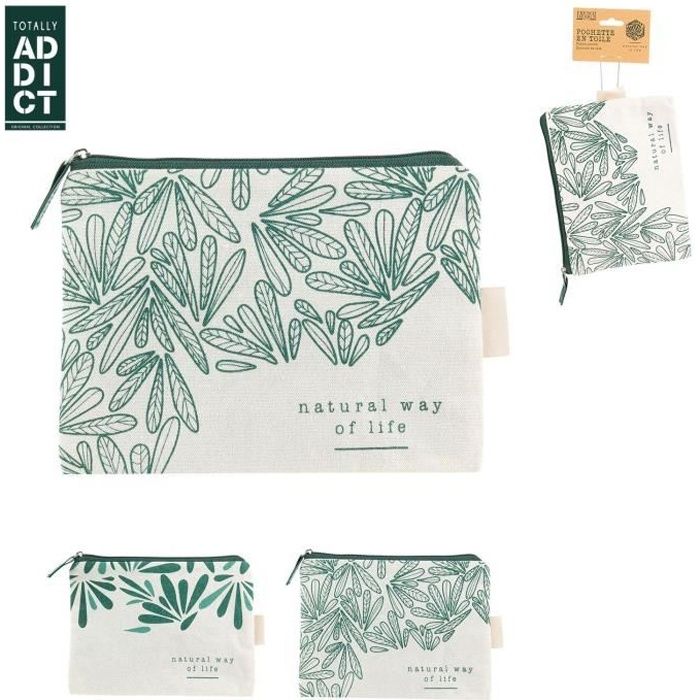 1 Pochette Toile Coton 13.5X19CM Natural Life Fermeture Zippé