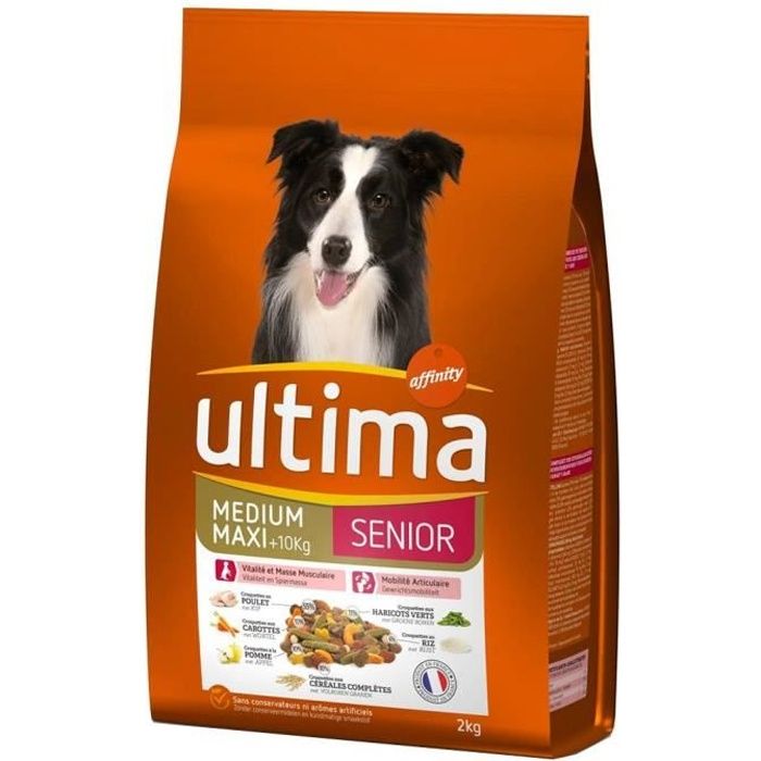 Ultima Croquettes Senior Chiens Medium Maxi +10 Kg Poulet Carottes Pomme Haricots Riz Format 2Kg (lo