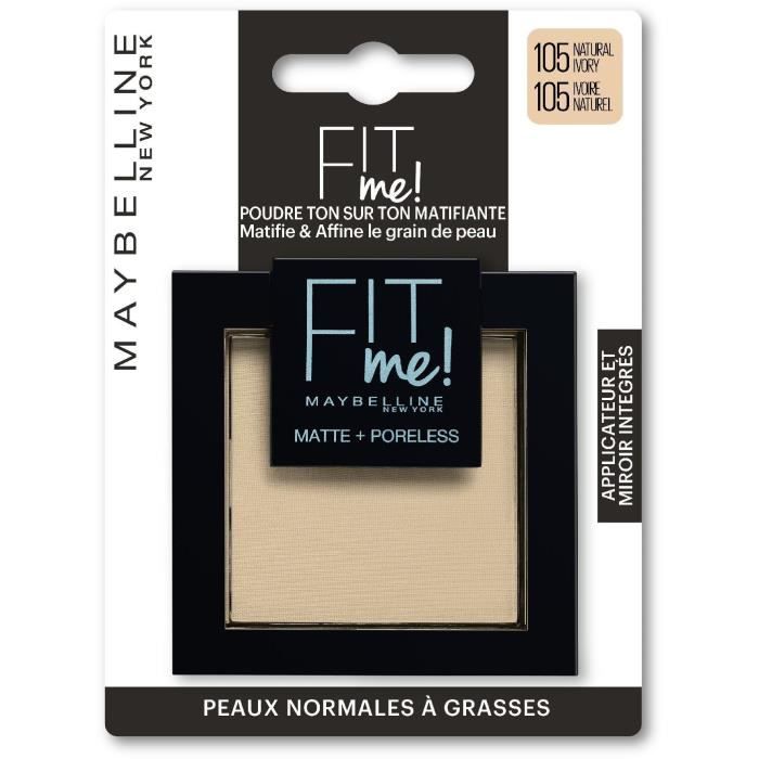 Maybelline New-York - Poudre Compacte Fit Me Matte & Poreless - Peaux normales à grasses - 105 Ivoire Naturel - 9 g