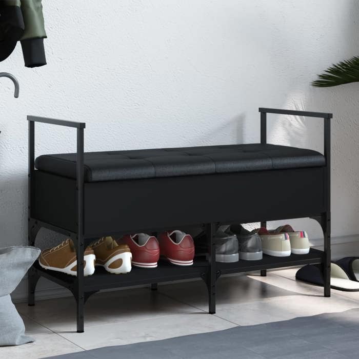 vidaXL Banc à Chaussures Banquette de Rangement avec Siège Meuble à Chaussures avec Coussin Moderne Noir 85 5x42x57 5 cm 835229