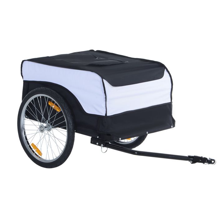 Remorque à vélo cargo - HOMCOM - châssis en acier - avec couvercle amovible et attelage - 140 x 77 x 65 cm - blanc et noir