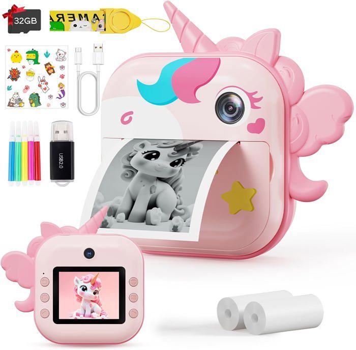 Appareil Photo SJCAM Enfant – Double écran, 1080p, 32Go, Filtres, Autocollants, Sans Jeux, 3-10 Ans
