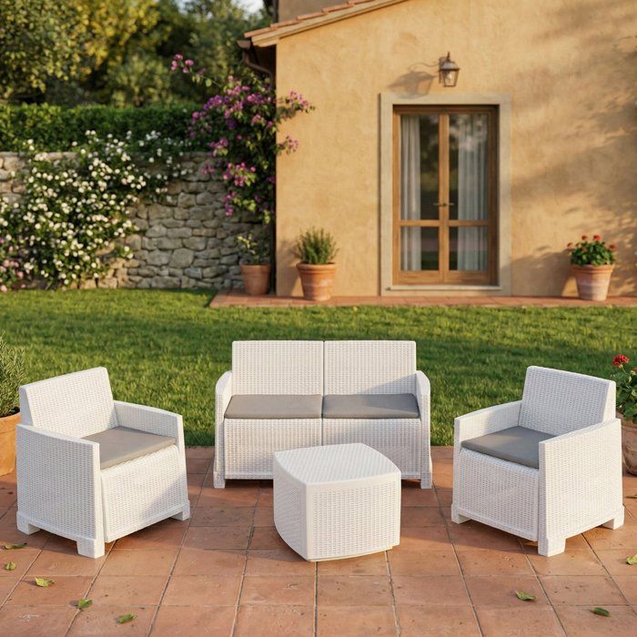 Ensemble Salon dExtérieur Amer Dmora en Plastique Blanc Ensemble Salon dExtérieur Amer Dmora en Plastique Blanc