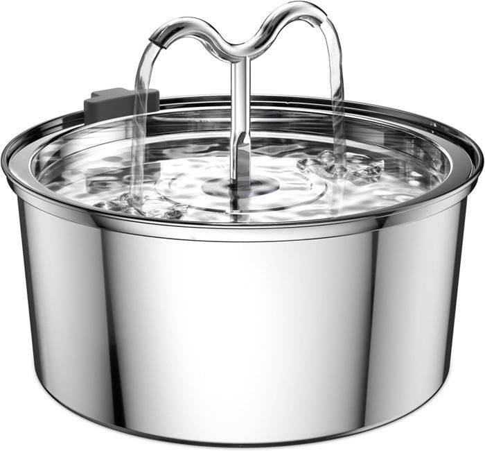 Comparer les prix de Fontaine a Eau Chat 3.2L,Fontaine à Eau pour Chat en Acier Inoxydable,2 Robinets et Extrêmement Silencieux Distributeur Eau Chat