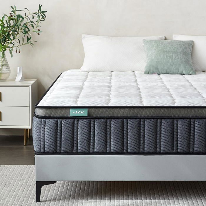 SZSL Matelas Hybride 180x200 Épais 26cm Ressorts Ensachés et à Mémoire de Forme H3 Moyenne Ferme Confort