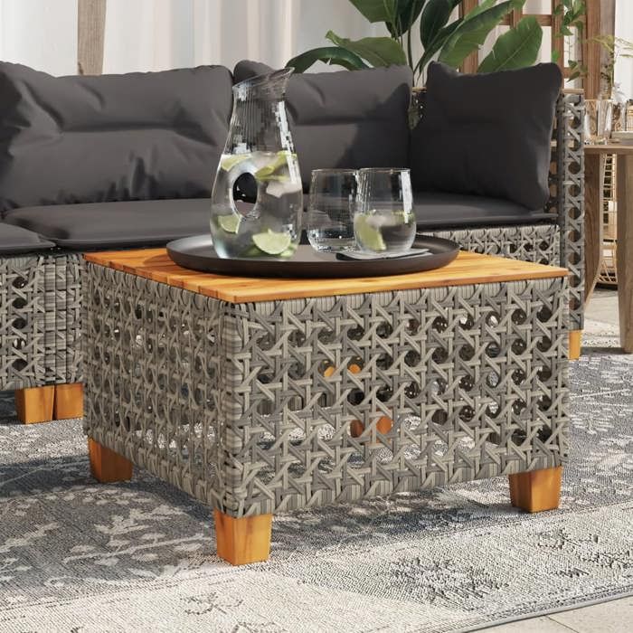 vidaXL Table de jardin gris 55x55x36 cm résine tressée et bois acacia 365930