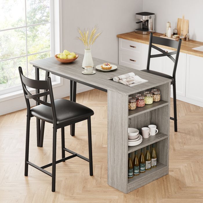 Ensemble de table et chaises de bar - PROMIRACAL - 3 pièces - Gris - Métal - Contemporain