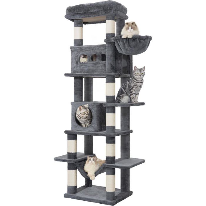 170 cm Grand Arbre à Chat Tour à Chat pour Chats dintérieur avec Grand Perchoir Tapis Lavable 2 Niches Chats Gris Foncé