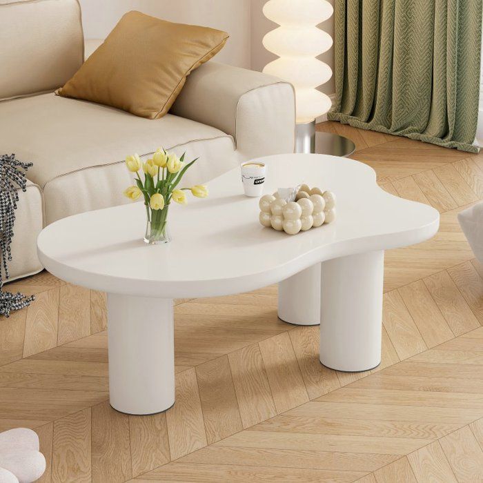 Table basse - LANGTU - Nuage irrégulier - Blanc - Plateau MDF laqué - 3 pieds PVC