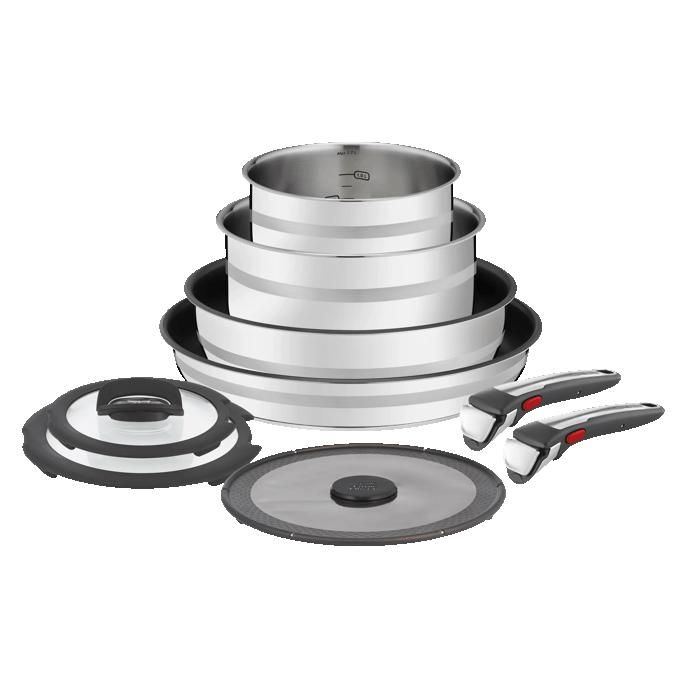 JAMIE OLIVER Tefal Ingenio Lot de 9 ustensiles de cuisine poêle sauteuse 2 casseroles 3 couvercles poignée amovible  L9769932