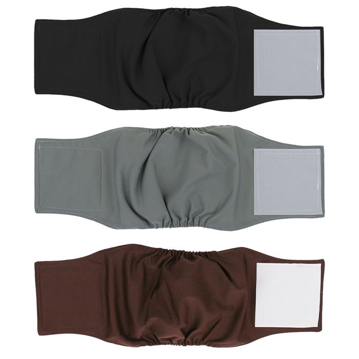 Comparer les prix de Lot de 3 couches lavables pour chien mâle, réutilisables, bandes abdominales très absorbantes pour chien mâle - Café + Noir + Gris
