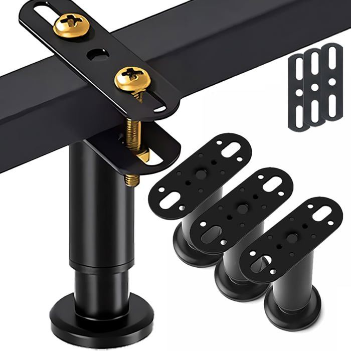 Pieds Réglables de T de sommier sans Perçage Pied Reglable de Support de lit Métal Pied sommier à Lattes （4pcs/8-12cm）
