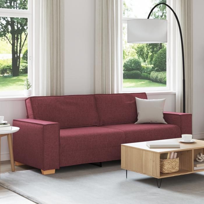 Canapé 3 places - Bordeaux - Tissu Polyester - 180 cm - Design Contemporain