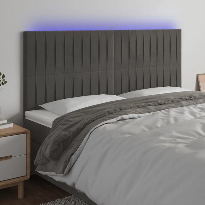 CHIC Tête de lit et lumières LED - Armoire de Tête Lit pour lire - Gris foncé 200x5x118/128 cm Velours@SARA632398