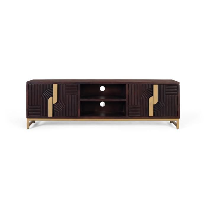 Meuble TV - Giner y Colomer - Bois de manguier - Base métallique dorée - Style art déco