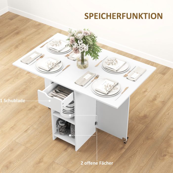 Table de Salle à Manger Pliante, Table de Cuisine évolutive avec 2 étagères de Rangement et roulettes, Table Peu encombrante pour Cuisine/Salon/Bureau à Domicile (Noir Table de Salle à Manger Pliante, Table de Cuisine évolutive avec 2 étagères de Rangement et roulettes, Table Peu encombrante pour Cuisine/Salon/Bureau à Domicile (Noir