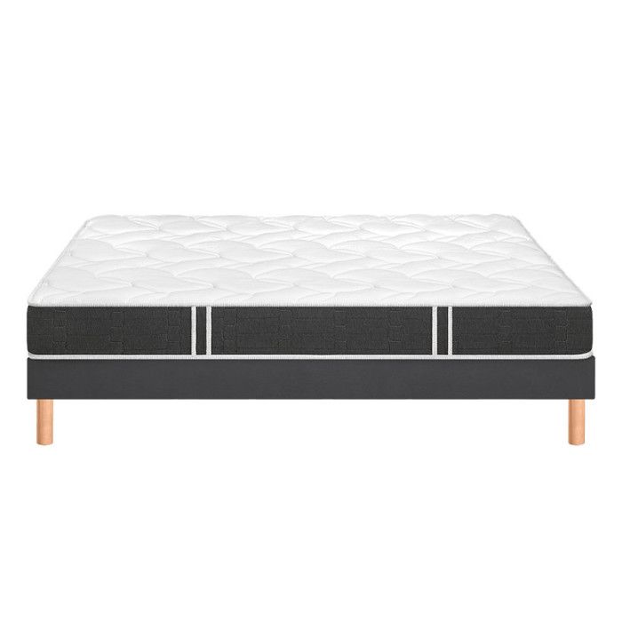 Ensemble Bultex ESSENTIAL + Sommier UNIC confort ferme + pieds 80x190 Tissu gris foncé Mousse Ensemble Bultex ESSENTIAL + Sommier UNIC confort ferme + pieds 80x190 Tissu gris foncé Mousse