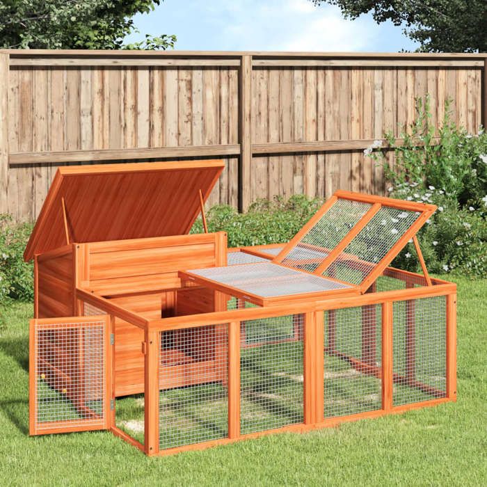 Clapier en bois de pin - vidaXL - 144x123x675 cm - Brun - Toit résistant à leau - Parois grillagées