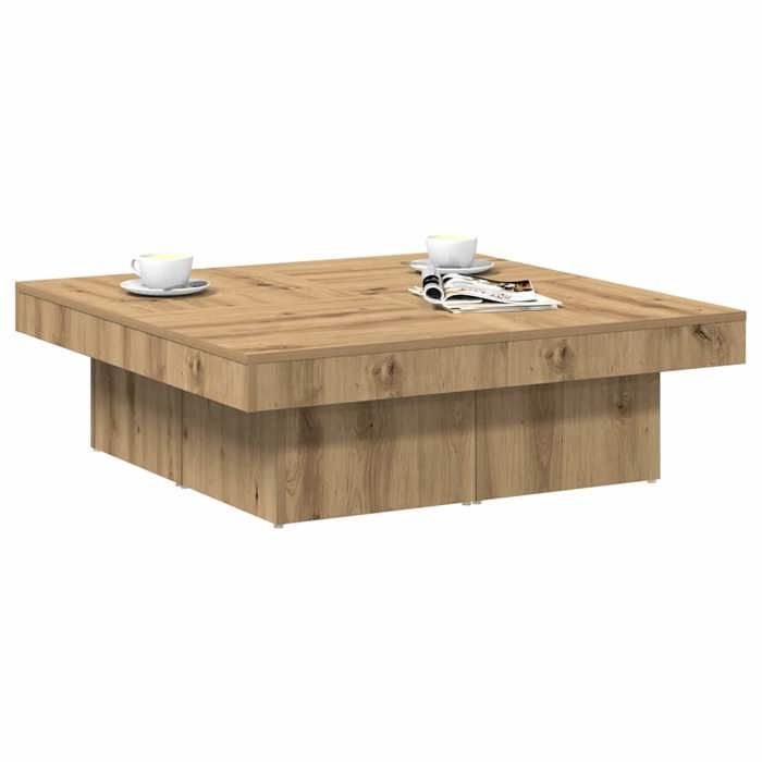 Table basse en chêne artisanal - vidaxl - 90x90x28 cm - Bois dingénierie - Capacité 60 kg - Brun - Carré