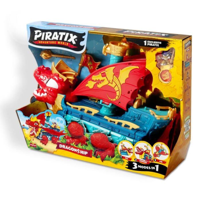 Bateau jouet tout terrain - PIRATIX ADVENTURE WORLD - Dragon Ship - 3 en 1: Terre Mer et Air