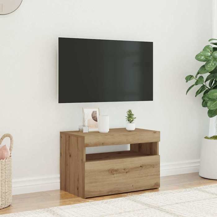 Meuble TV avec lumières LED - WIENS - Chêne artisanal - Bois dingénierie - 60x35x40 cm - Brun - Lumières LED RVB