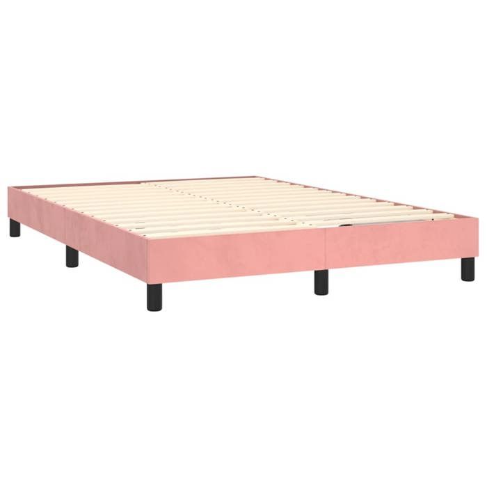 Cadre de lit à ressorts 2 personnes - KALISSE - 140x190 cm - Velours - Rose - Sommier inclus - Lattes de contreplaqué