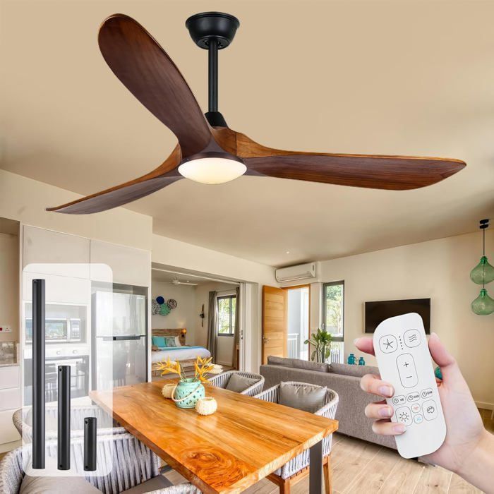 Ventilateur de plafond moderne 60 à 3 lames avec télécommande et Kit de lumière noyer - Uaikiea