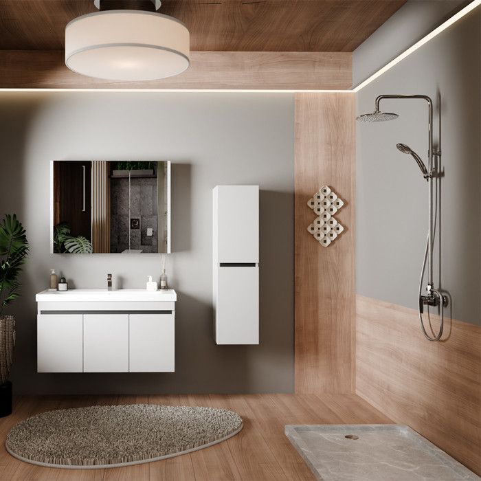 Meuble de salle de bain Venus 100 cm – Ensemble 3 pièces anthracite avec vasque céramique armoire miroir