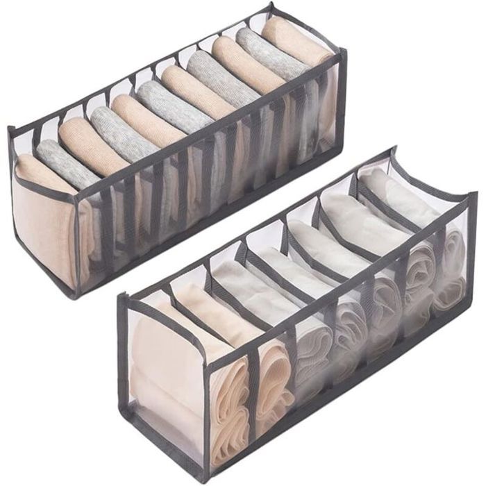 Organisateur de tiroirs pliable 2 pièces (gris) tiroirs pour ranger chaussettes sous-vêtements vêtements de bébé crava