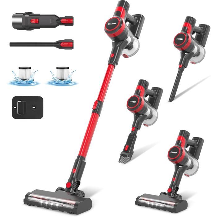 Aspirateur balai sans fil - SUTEO - ST609 - 4 en 1 - 40 min autonomie - 150W - Filtre HEPA - Sans sac - Rouge - Suteo