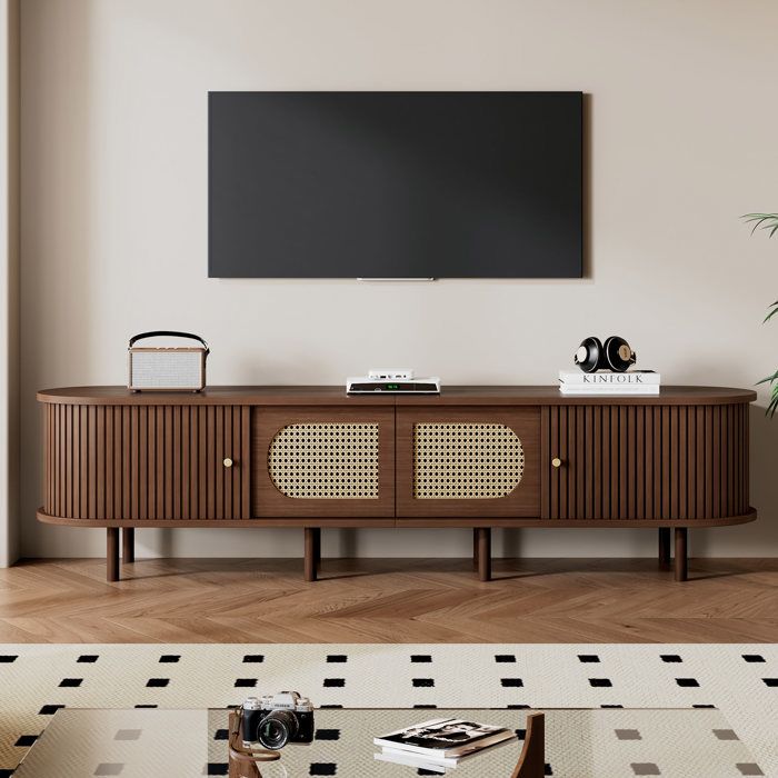 MERAX Meuble TV 180 cm Ovale Noyer avec 2 Portes Cannage 2 Portes Latérales pour TV jusqu’à 80 MERAX Meuble TV 180 cm Ovale Noyer avec 2 Portes Cannage 2 Portes Latérales pour TV jusqu’à 80