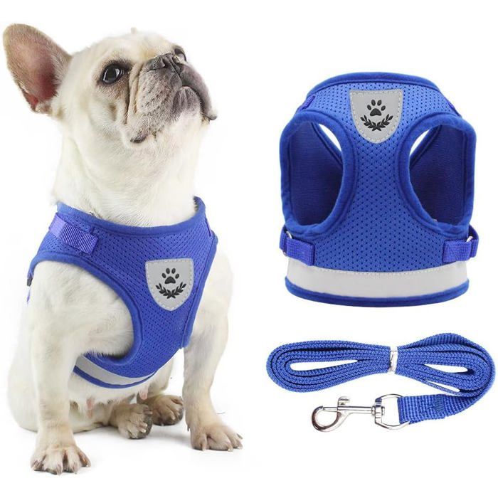 Harnais en maille pour animaux de compagnie Harnais anti-fugue pour chien avec boucle auto-agrippante réfléchissante (Grand Bleu)