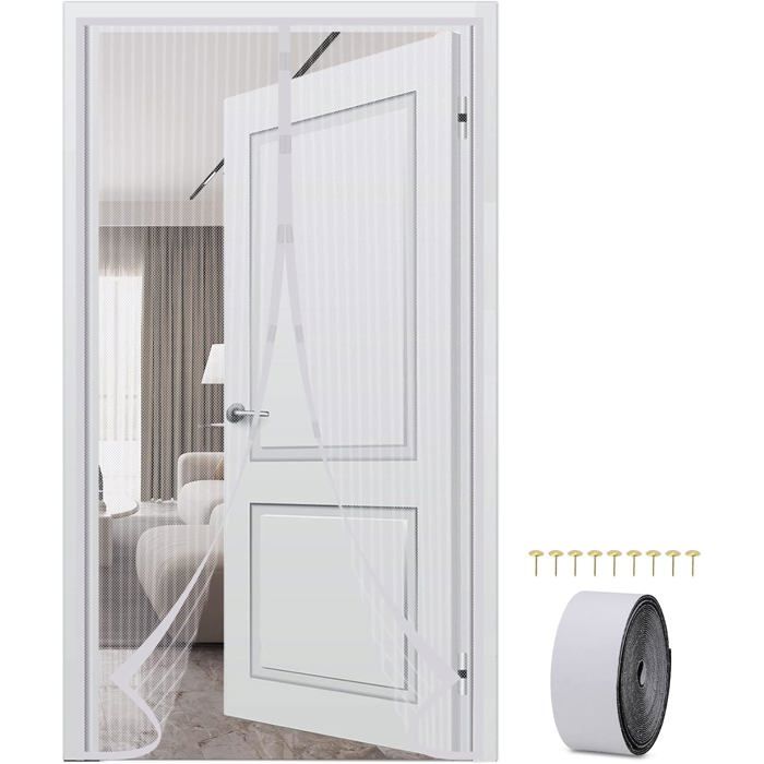 Moustiquaire Magnétique Pour Porte 100x210cm - Rideaux Anti Mouches pour Porte - Installation Facile Fermeture Automatique Maille