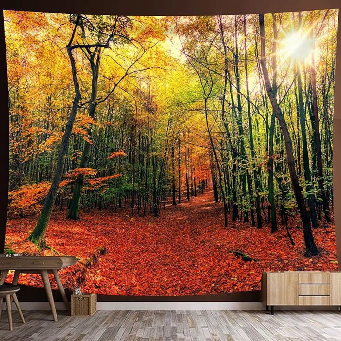 HALFLEMART Soleil coucher de soleil forêt arbre tapisserie tenture murale literie tapisserie Nature paysage 149.9L X 12 PARE-SOLEIL