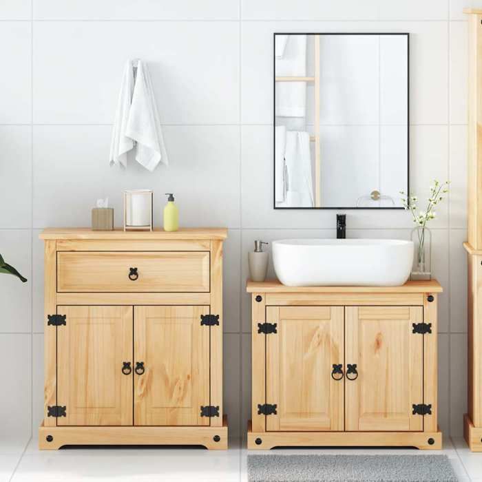 Meuble de salle de bain en 2 pcs - ARMOIRE/COLONNE WC - Corona bois pin massif 73x33x60 cm L5054