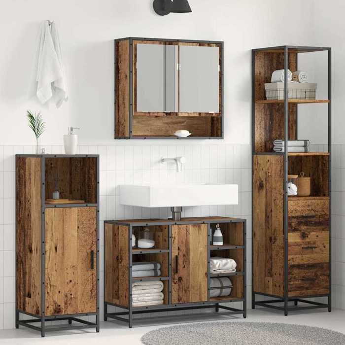 Meuble WC Magnifique - Marron Ensemble de mobilier de salle de bain - Anti lhumidité - avec tiroir Bois Ancien - Pour maquillage CL